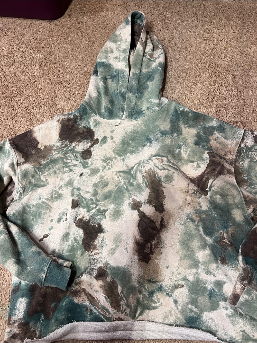 No Boundaries Teal, Black & Cream Marble-Print Crewneck Hoodie